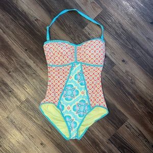 COCO Rave Multicolor Halter One Piece Swimsuit Size L Cup Size 36 B/C